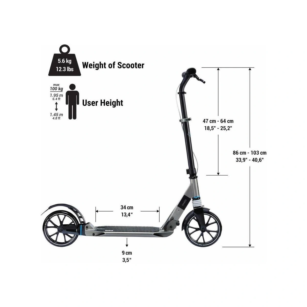 Decathlon Town 7XL Adult Foldable Inline Scooter - Black