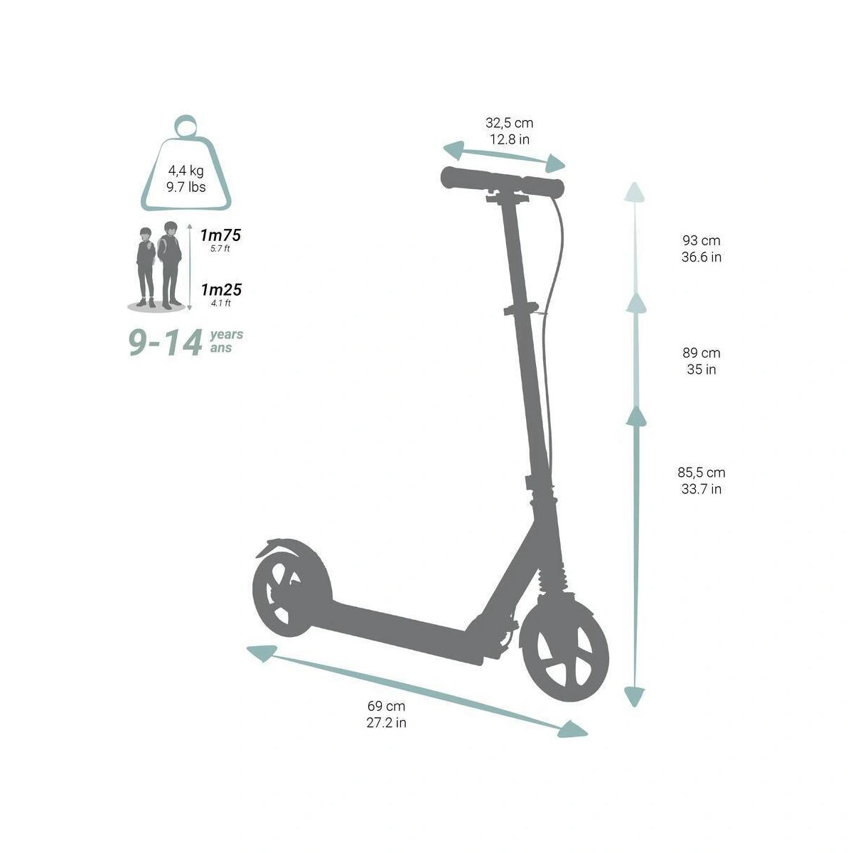 Decathlon Mid 9 Kids Foldable Inline Scooter - Pink