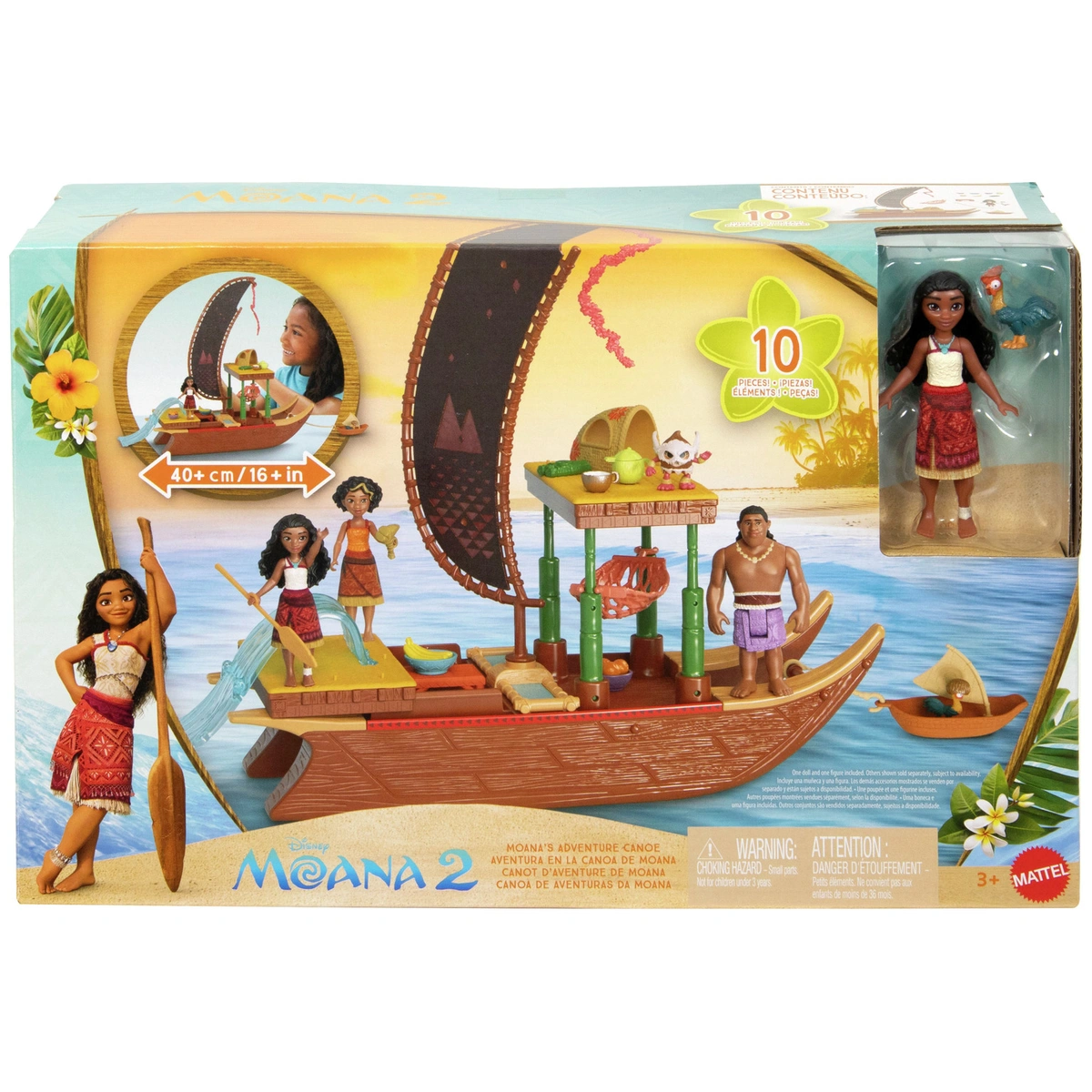 Disney Moana 2 Moana's Adventure Canoe Playset Small Doll