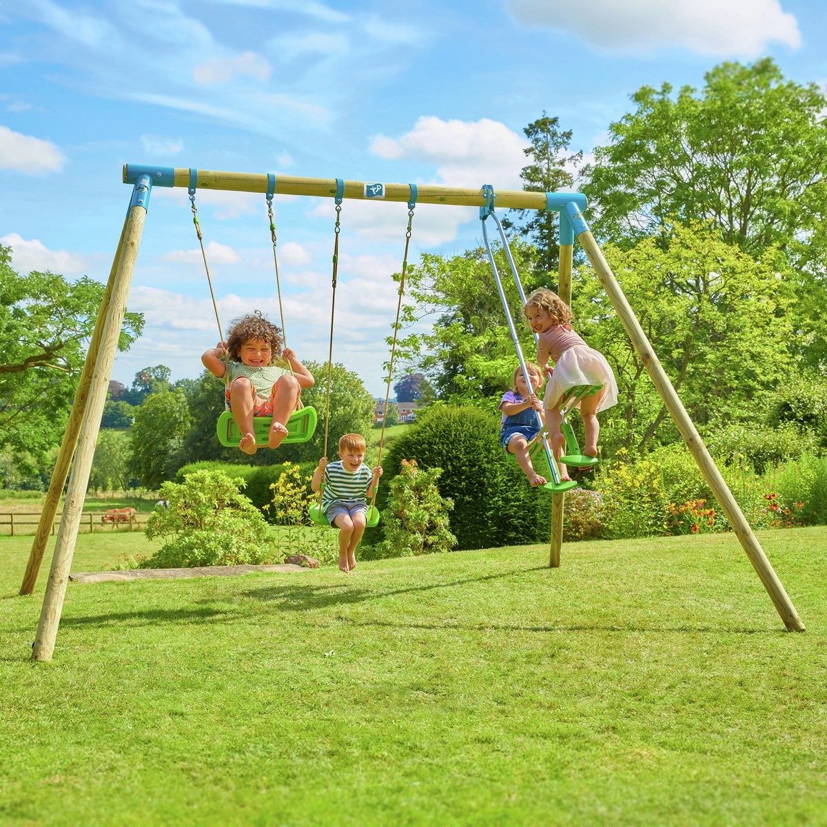 TP Wooden Triple Swing Set and Glider