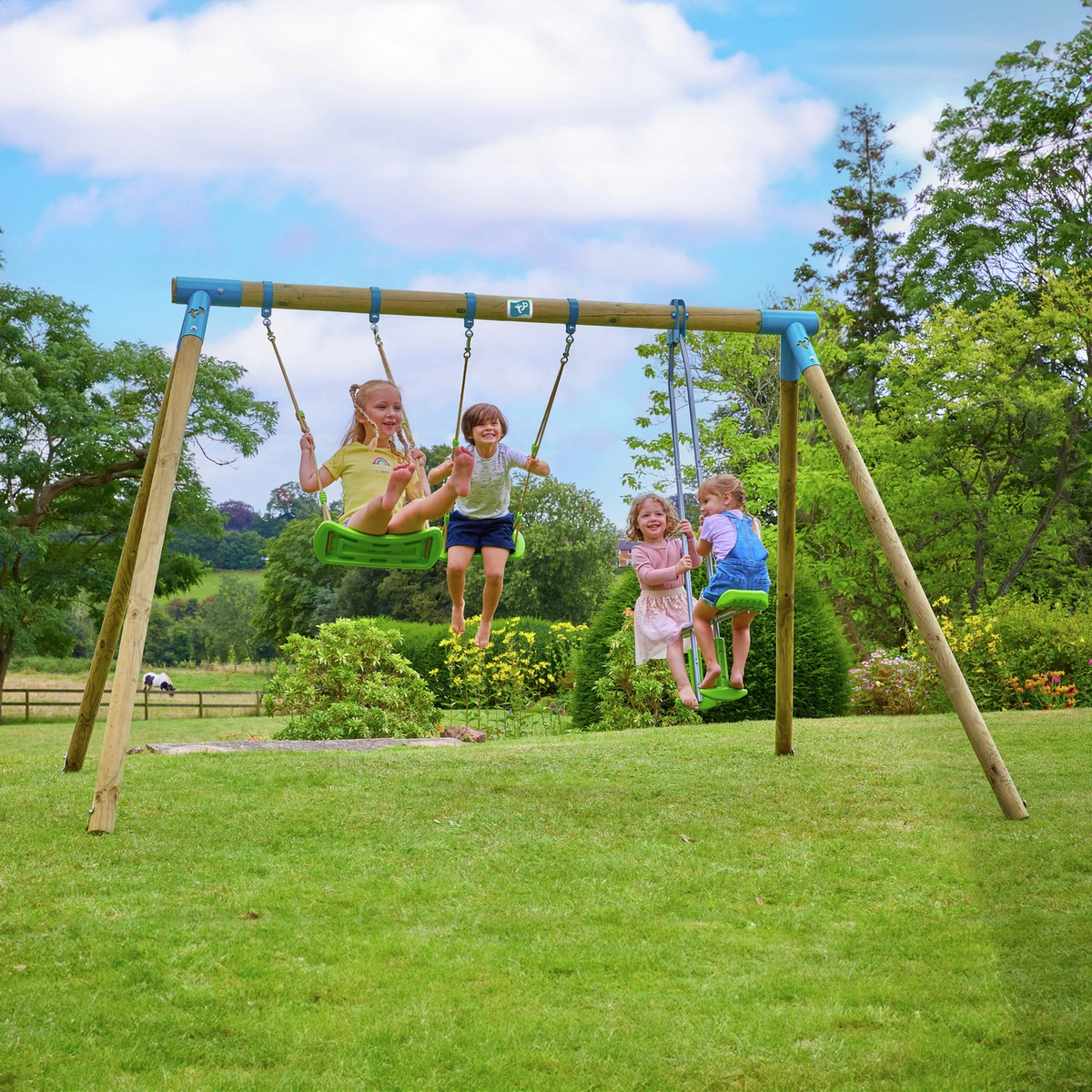 TP Wooden Triple Swing Set and Glider