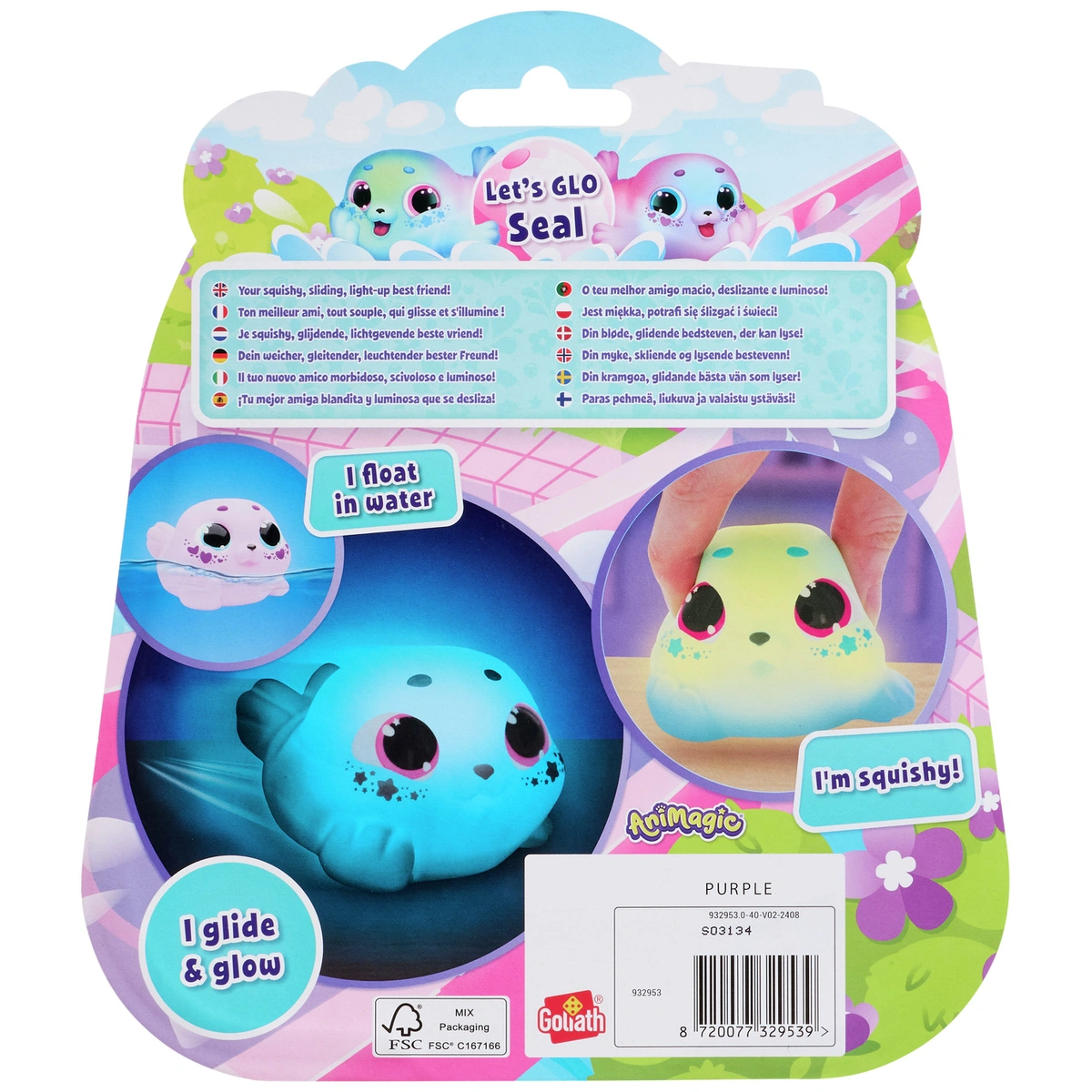 Animagic Warm Purple Hearts Seal Plush