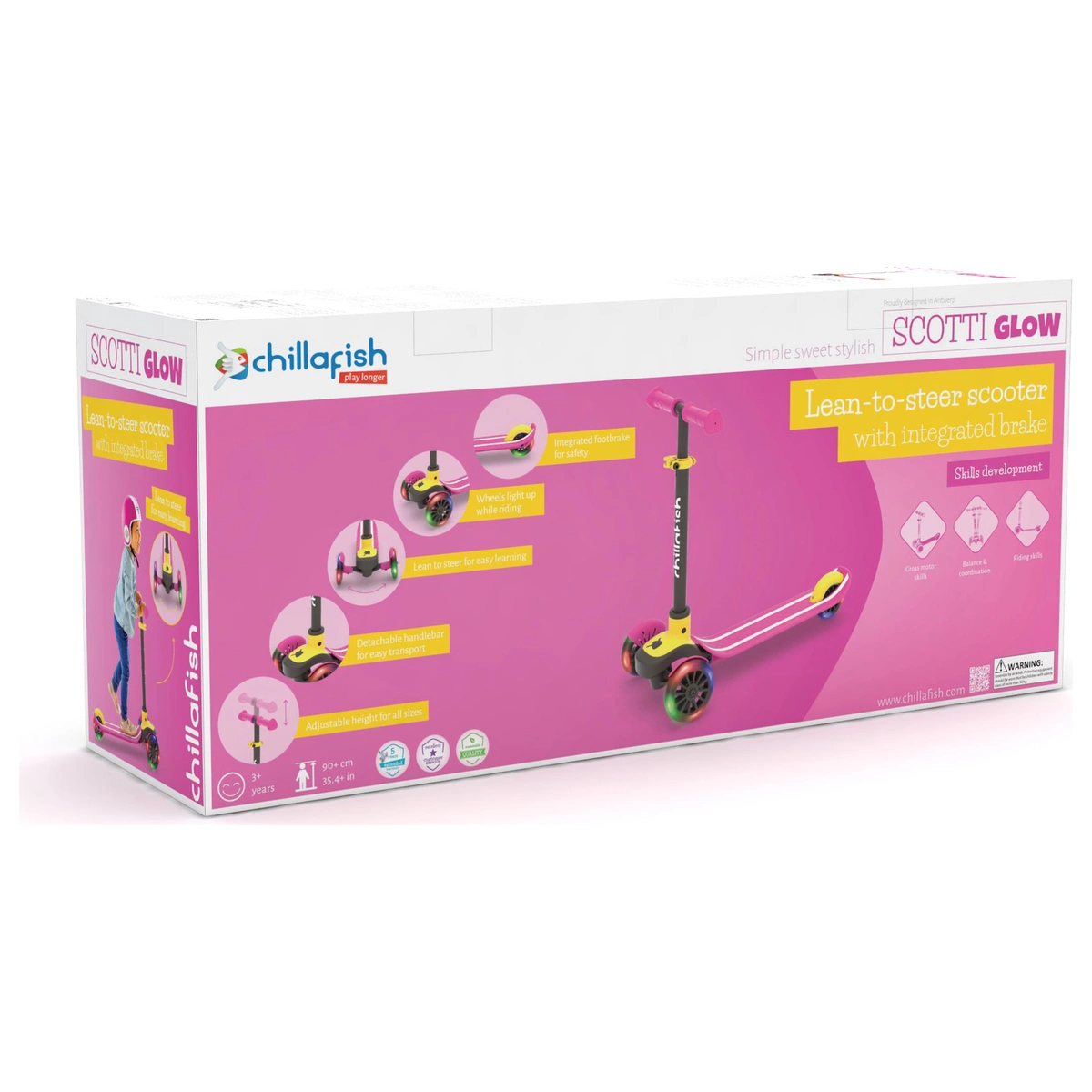 Chillafish Scotti Glow Foldable 3 Wheel Scooter -Pink