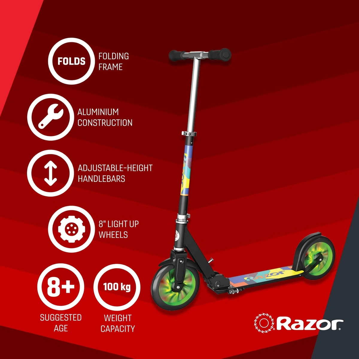 Razor A5 Lux Light Up Foldable Big Wheel Scooter