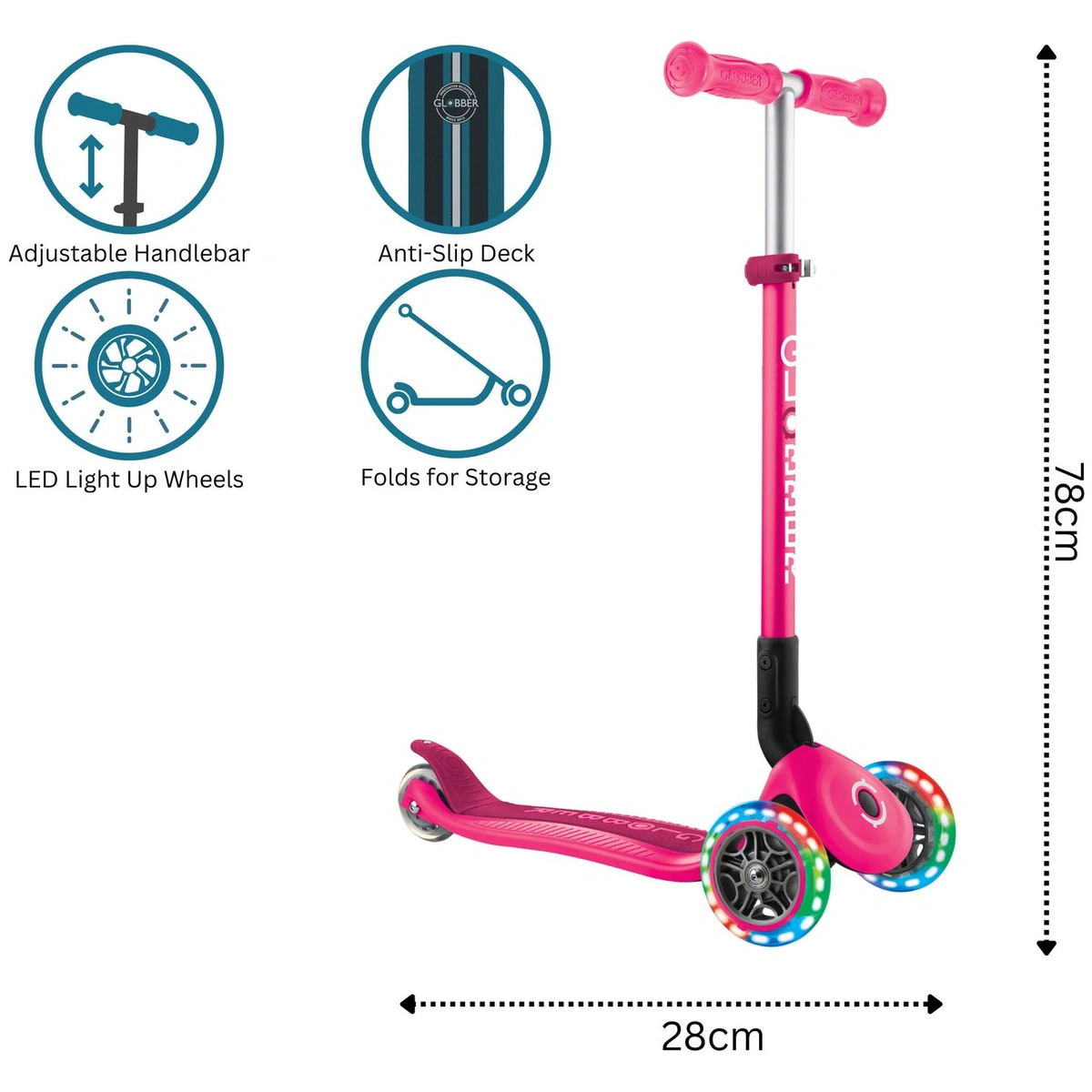 Globber Expert Foldable 3 Wheel Scooter - Pink