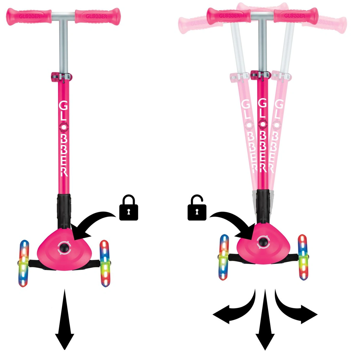 Globber Expert Foldable 3 Wheel Scooter - Pink