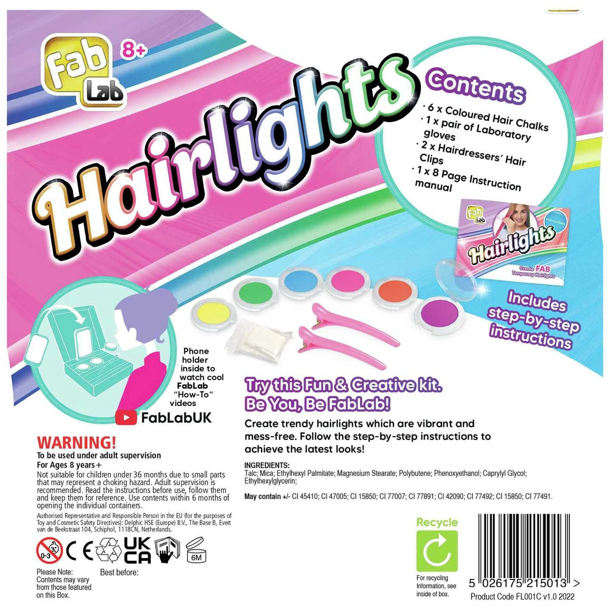 FabLab Hairlights Kids Colour Hair Chalks Kit