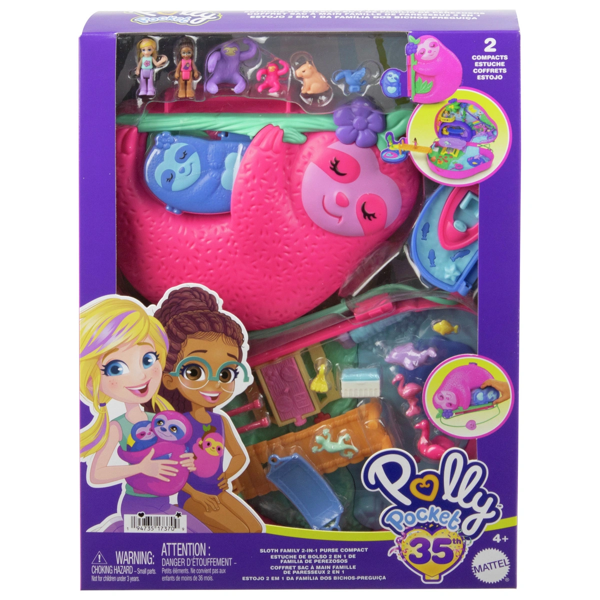 Polly Pocket Sloth Family Wearable Purse Compact Playset