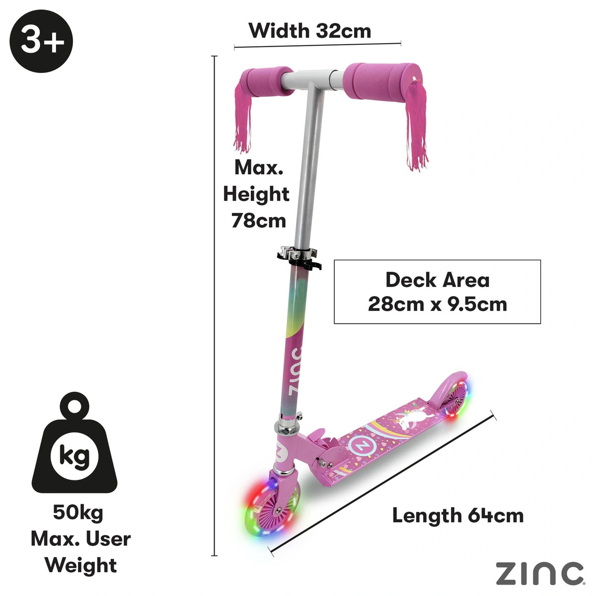 Zinc Explorer Unicorn Foldable 2 Wheel Scooter