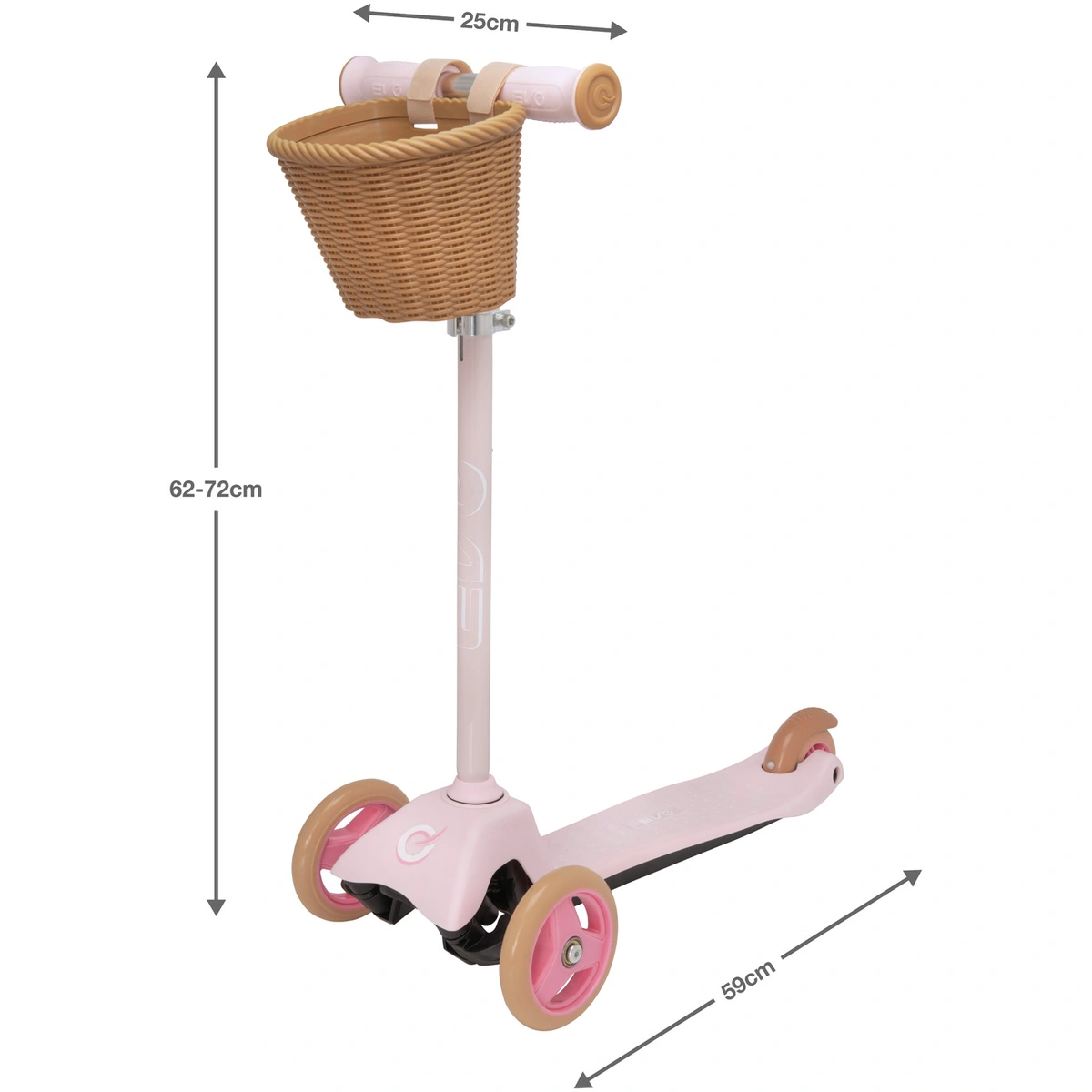 EVO Mini Cruiser 3 Wheel Scooter with Basket - Pink Pastel