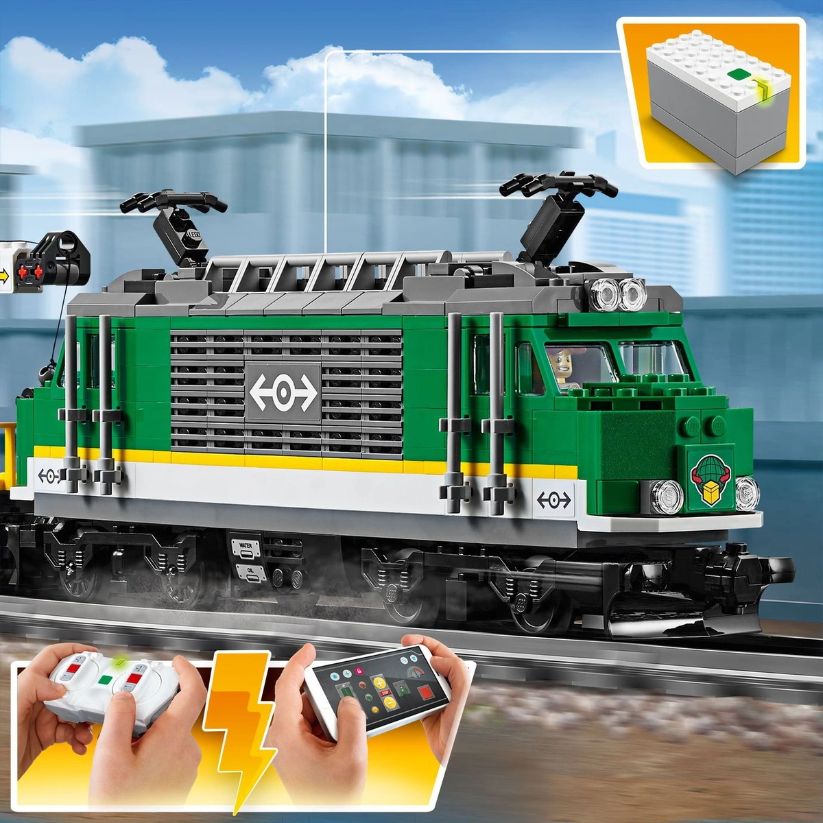 LEGO City Cargo Train RC Battery Powered Toy Track Set 60198
