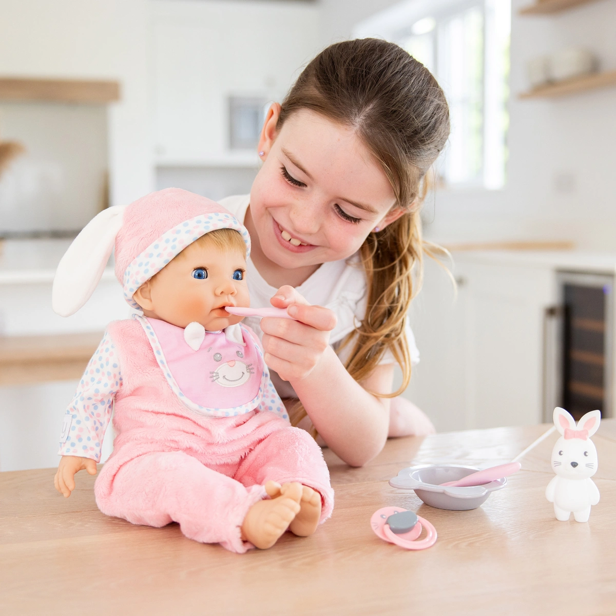 Tiny Treasures Feed & Play Bunny Baby Doll Set - 44cm