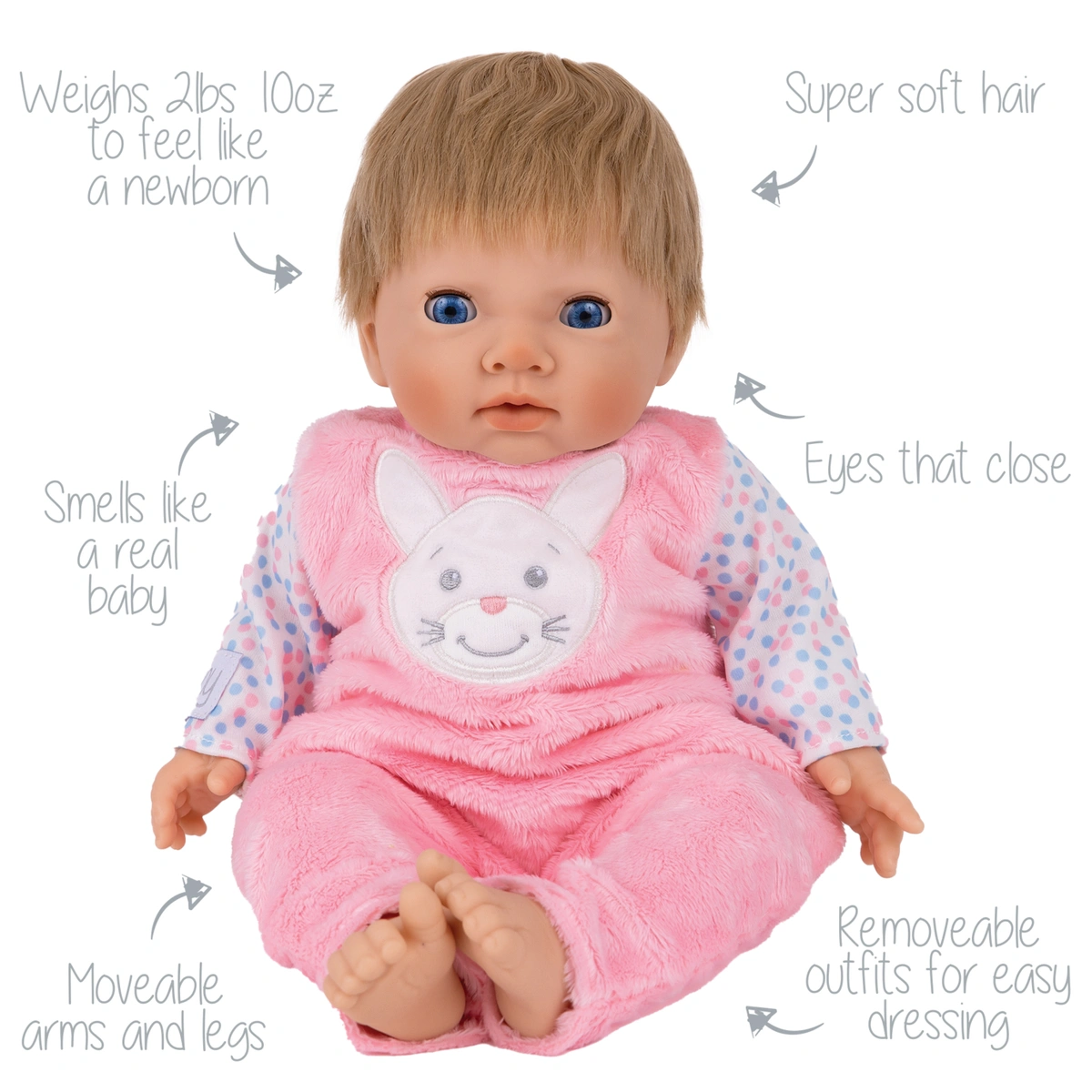 Tiny Treasures Feed & Play Bunny Baby Doll Set - 44cm