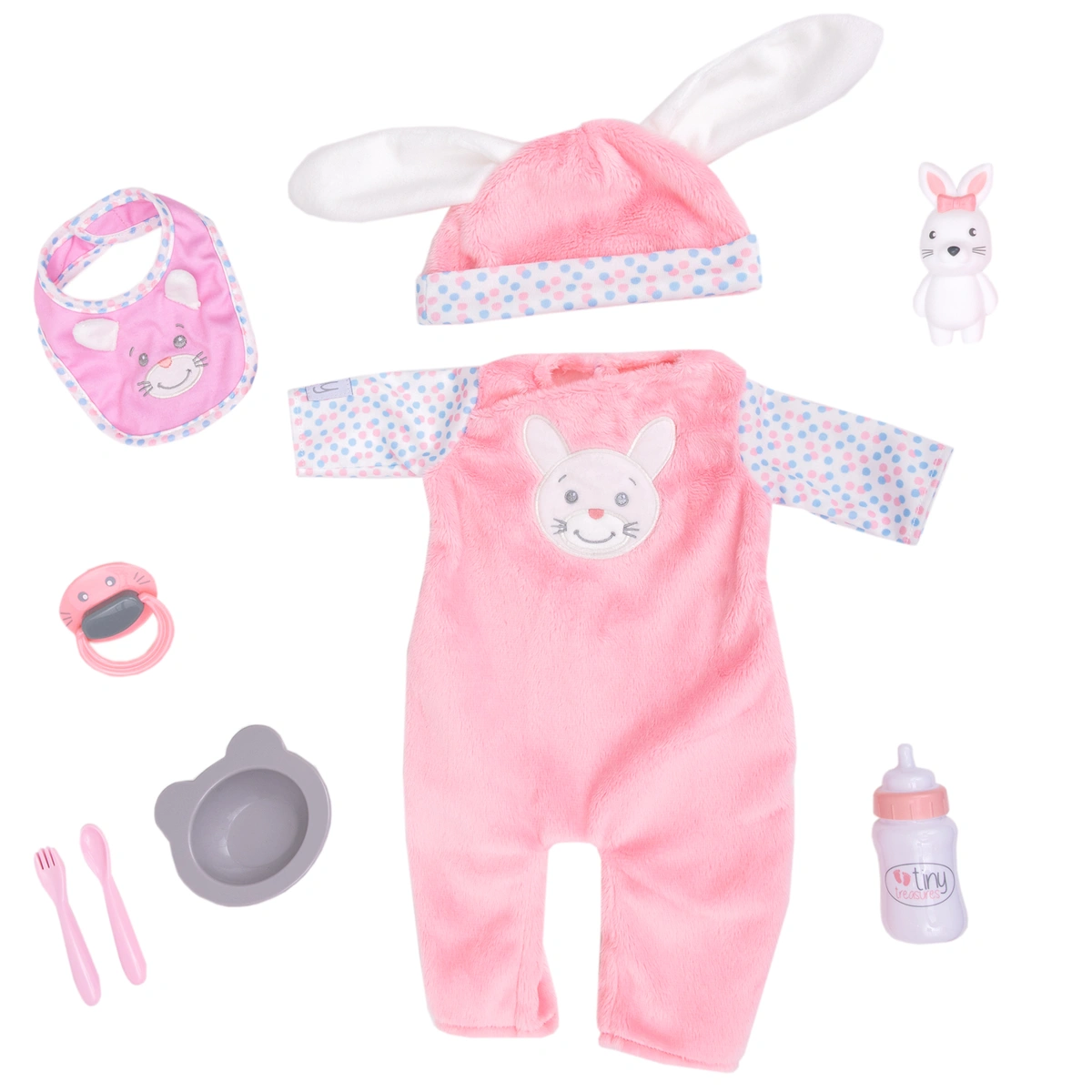 Tiny Treasures Feed & Play Bunny Baby Doll Set - 44cm