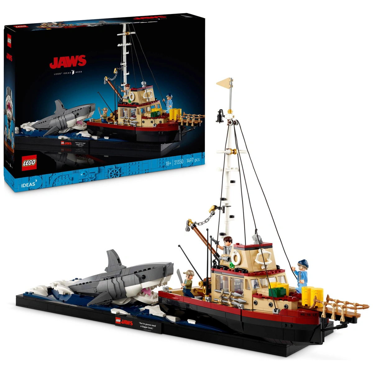 LEGO Ideas Jaws Set for Adults with Model Shark & Boat 21350