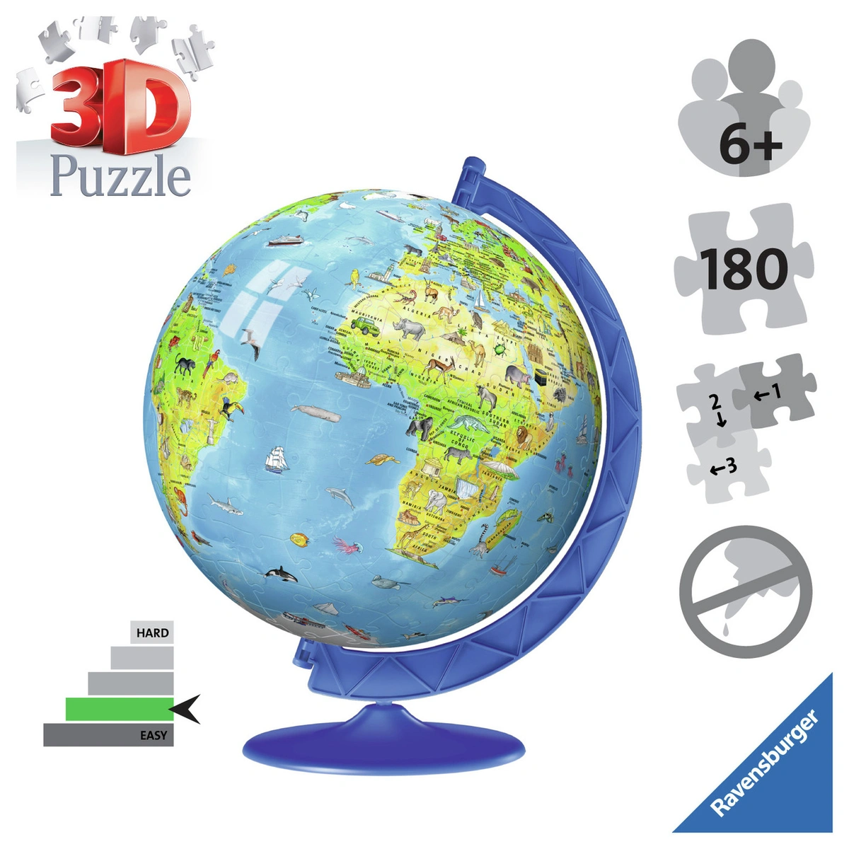 Children's World Map 180 Piece 3D Puzzle Globe