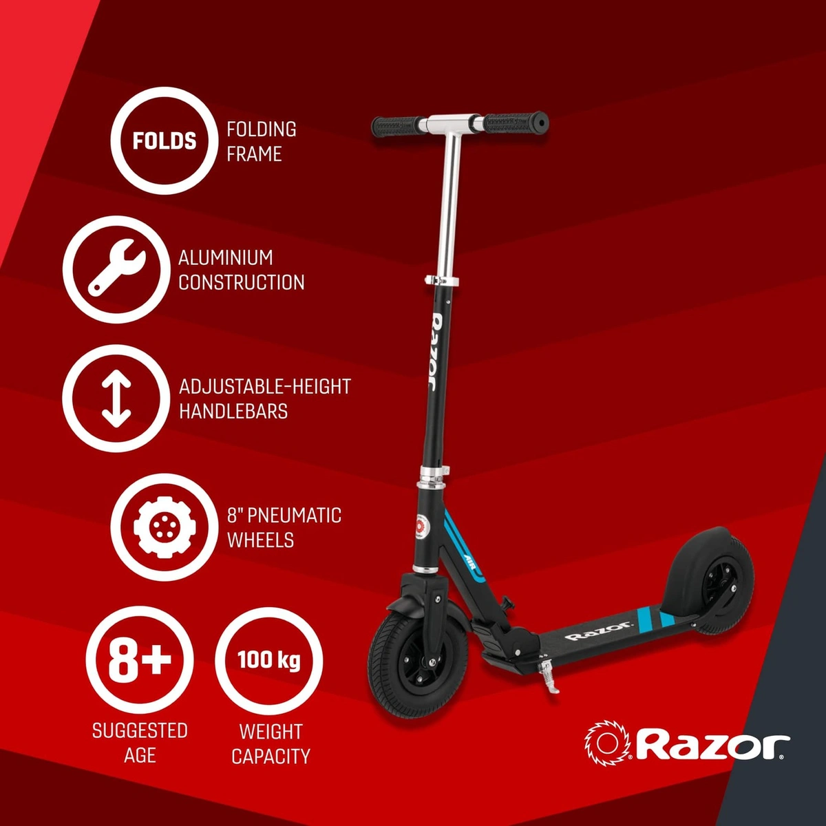 Razor A5 Air 2 Wheel Scooter for Kids & Adults - Black