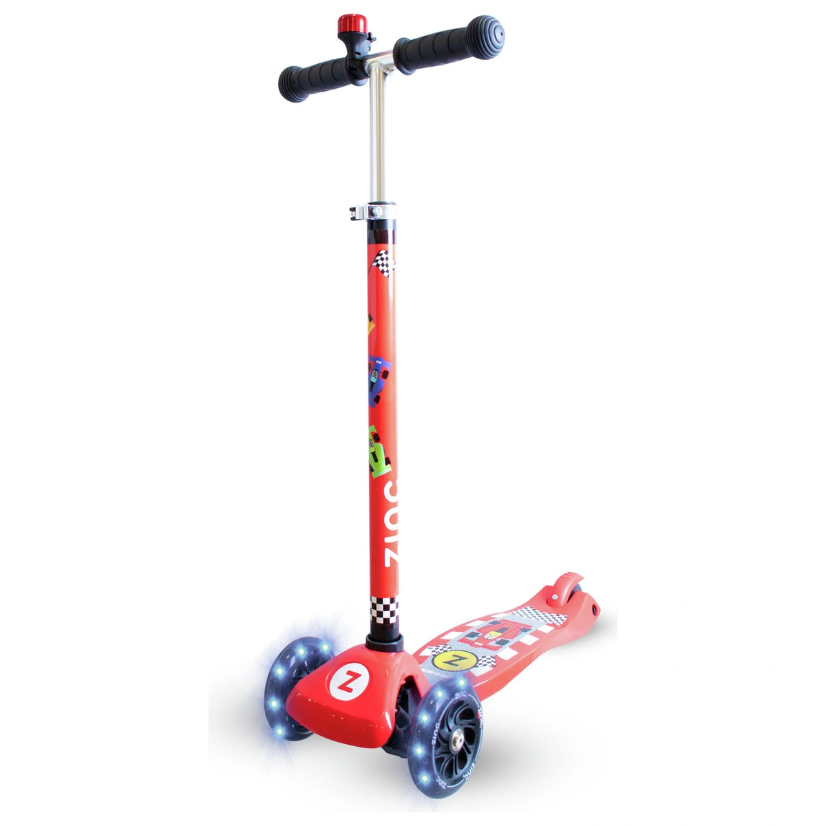 Zinc Light Up Racecar 3 Wheel Scooter - Red