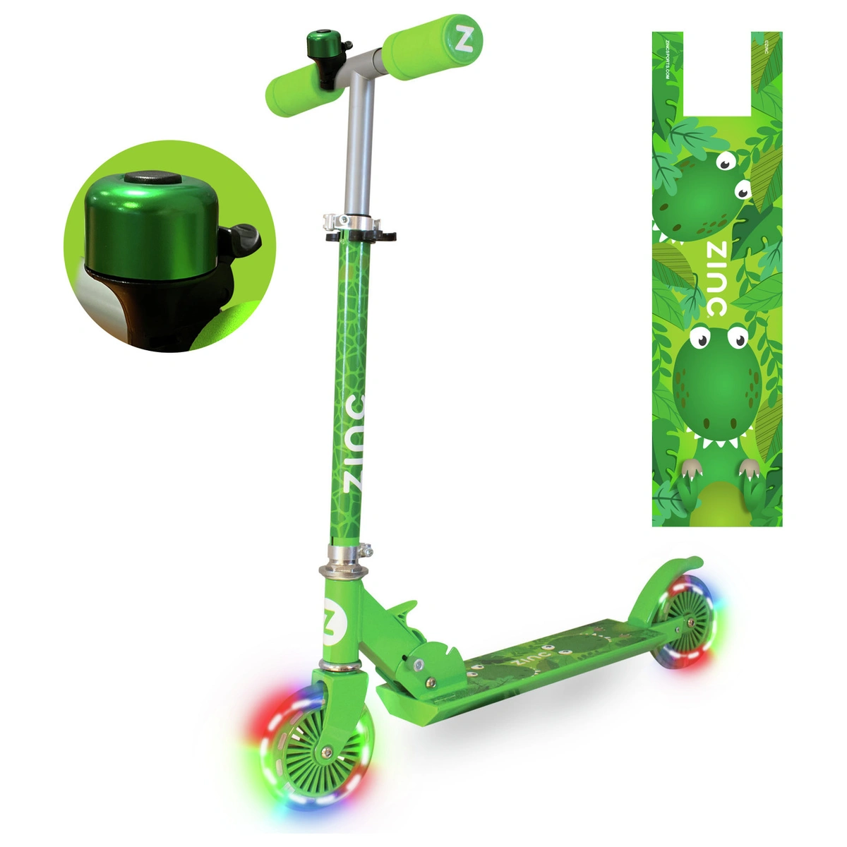 Zinc Dino Foldable Light Up 2 Wheel Scooter
