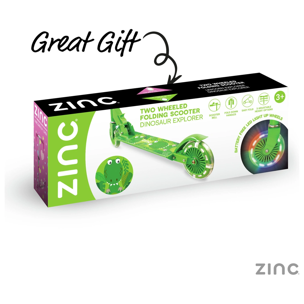 Zinc Dino Foldable Light Up 2 Wheel Scooter