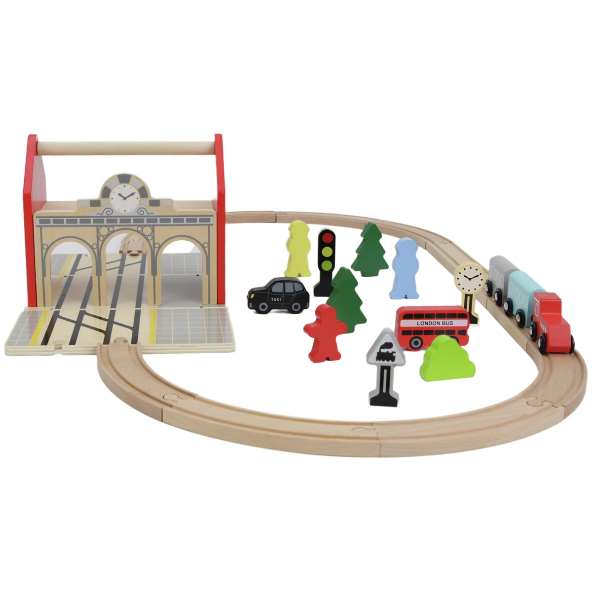 Chad Valley Wooden Carry Train Station Set