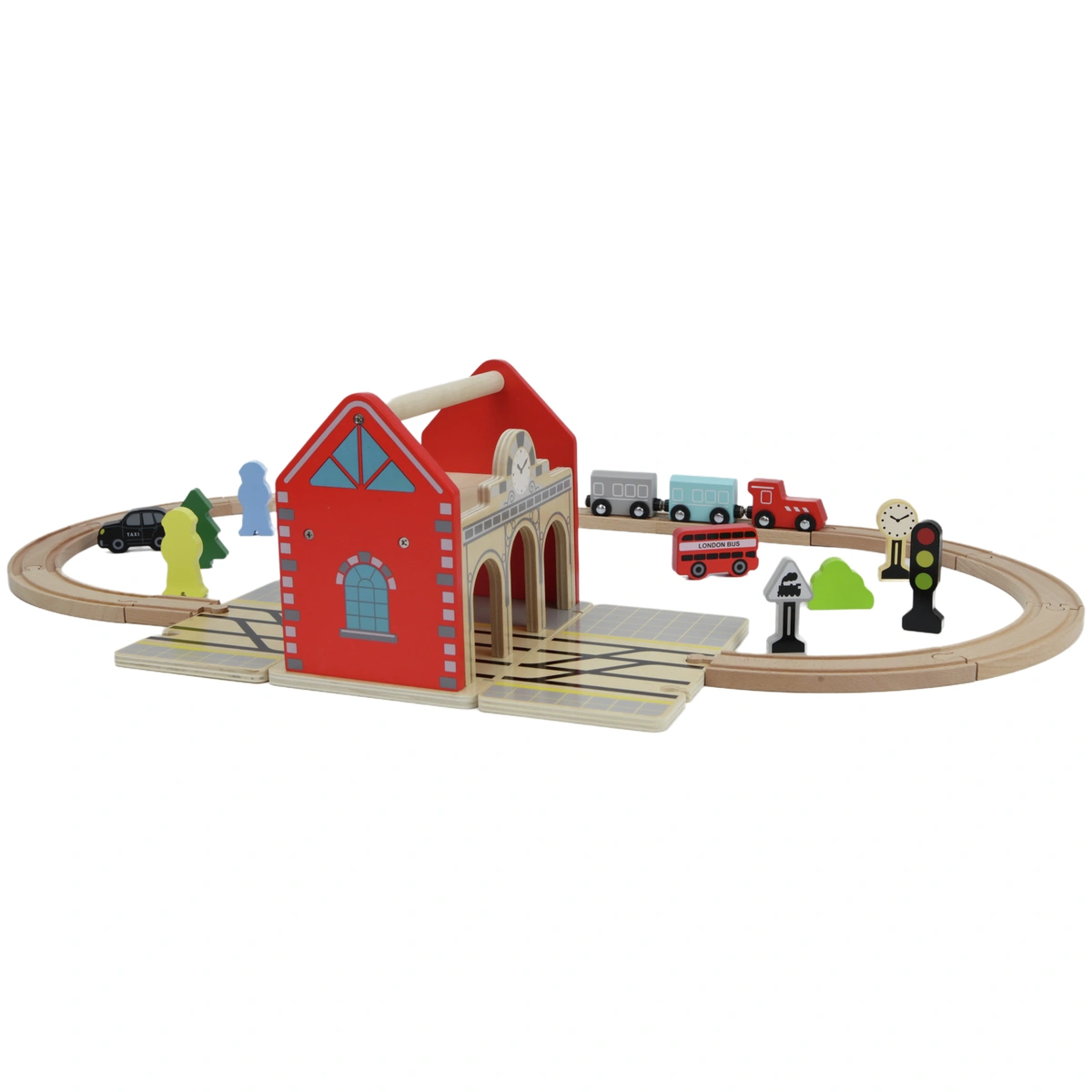Chad Valley Wooden Carry Train Station Set