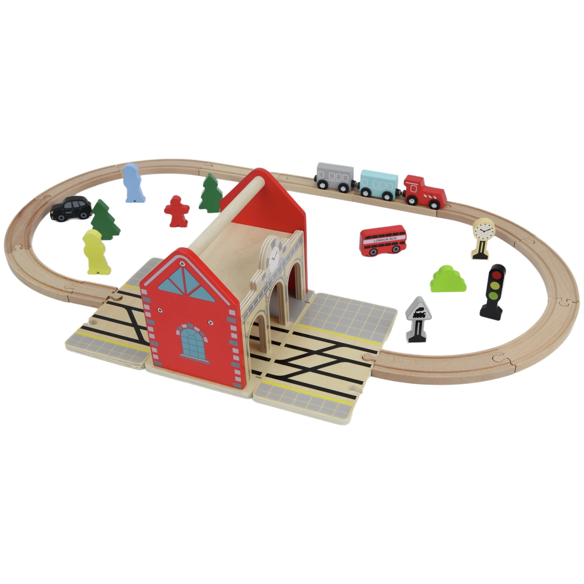 Chad Valley Wooden Carry Train Station Set