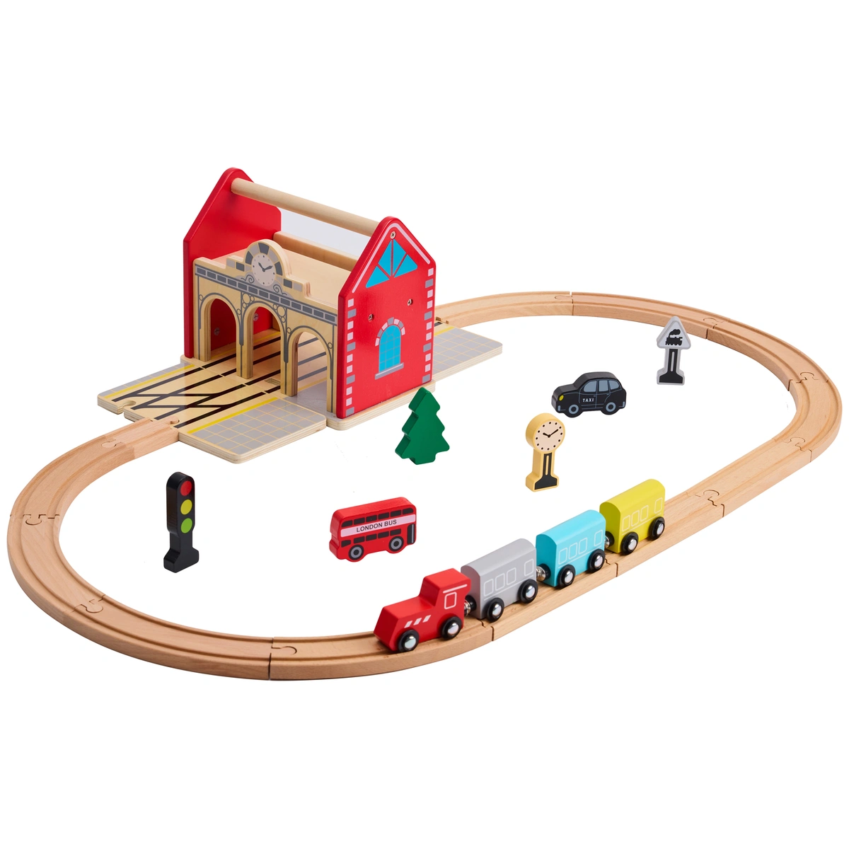 Chad Valley Wooden Carry Train Station Set