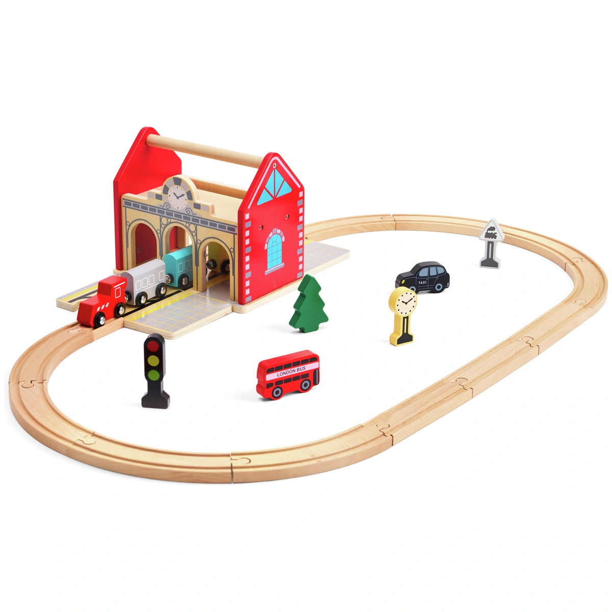 Chad Valley Wooden Carry Train Station Set