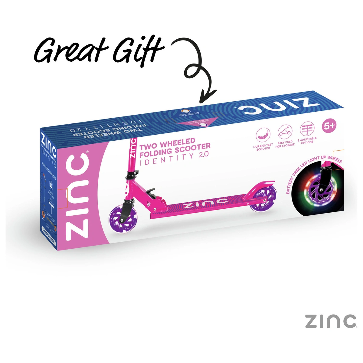 Zinc Identity Light Up Foldable 2 Wheel Scooter - Pink