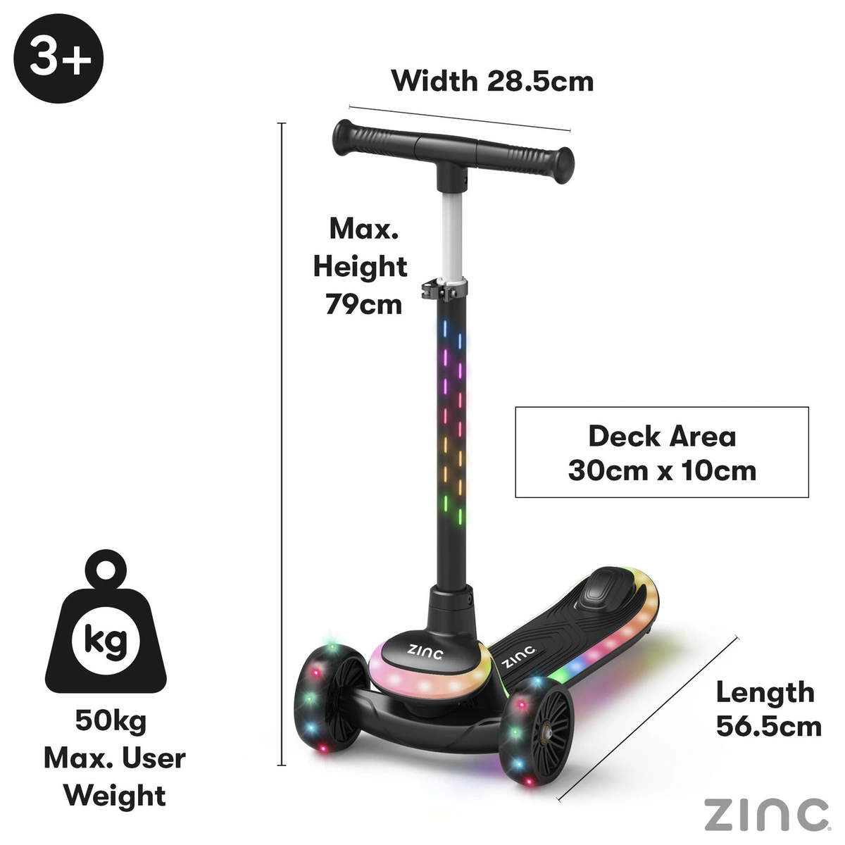 Zinc Sunshine Light Up 3 Wheel Scooter - Black