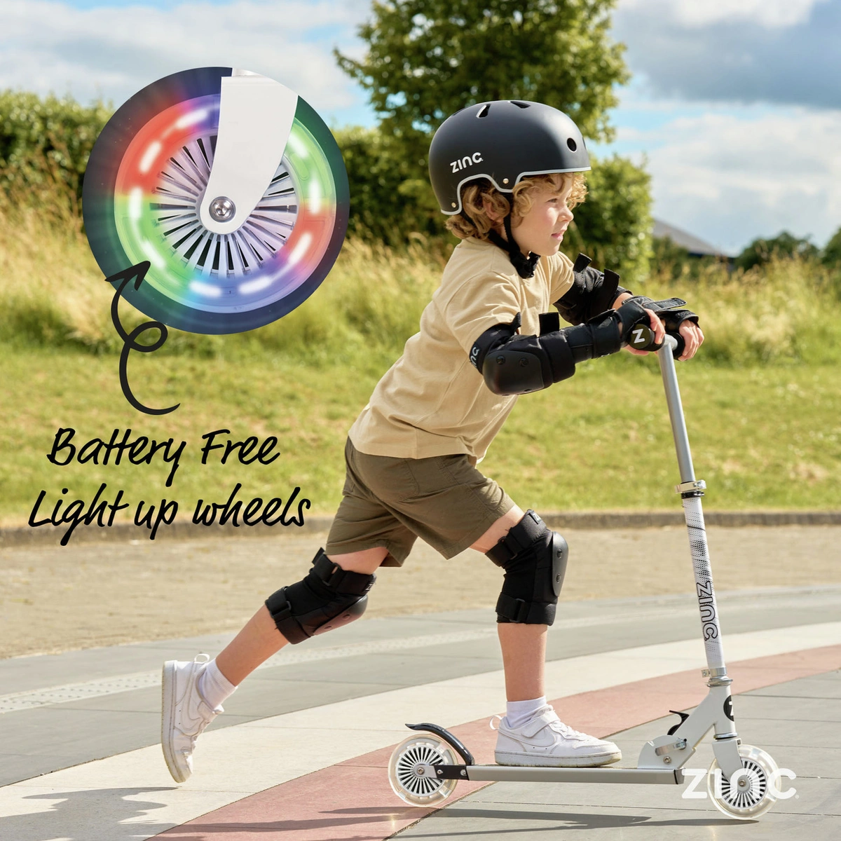Zinc Twister Light Up Foldable 2 Wheel Scooter - White