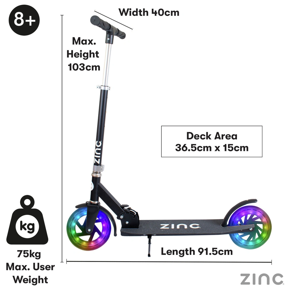 Zinc Dazzle Light Up Foldable Big Wheel Scooter