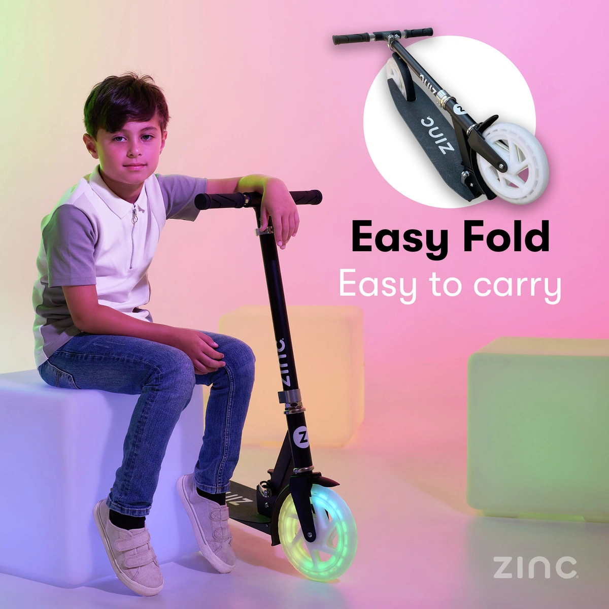 Zinc Dazzle Light Up Foldable Big Wheel Scooter