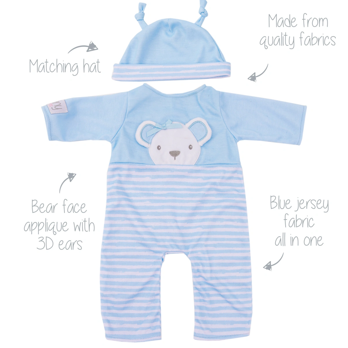 Tiny Treasures Baby Doll in Blue Bear Outfit - 17inch/44cm