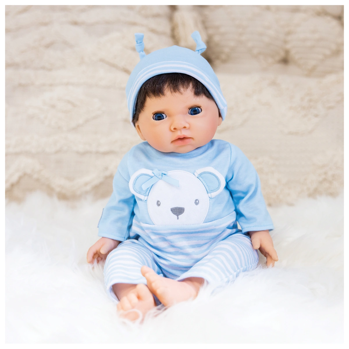 Tiny Treasures Baby Doll in Blue Bear Outfit - 17inch/44cm