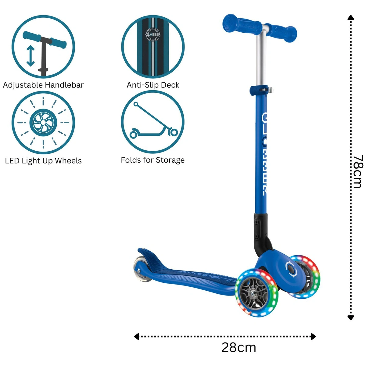 Globber Expert Foldable 3 Wheel Scooter - Blue