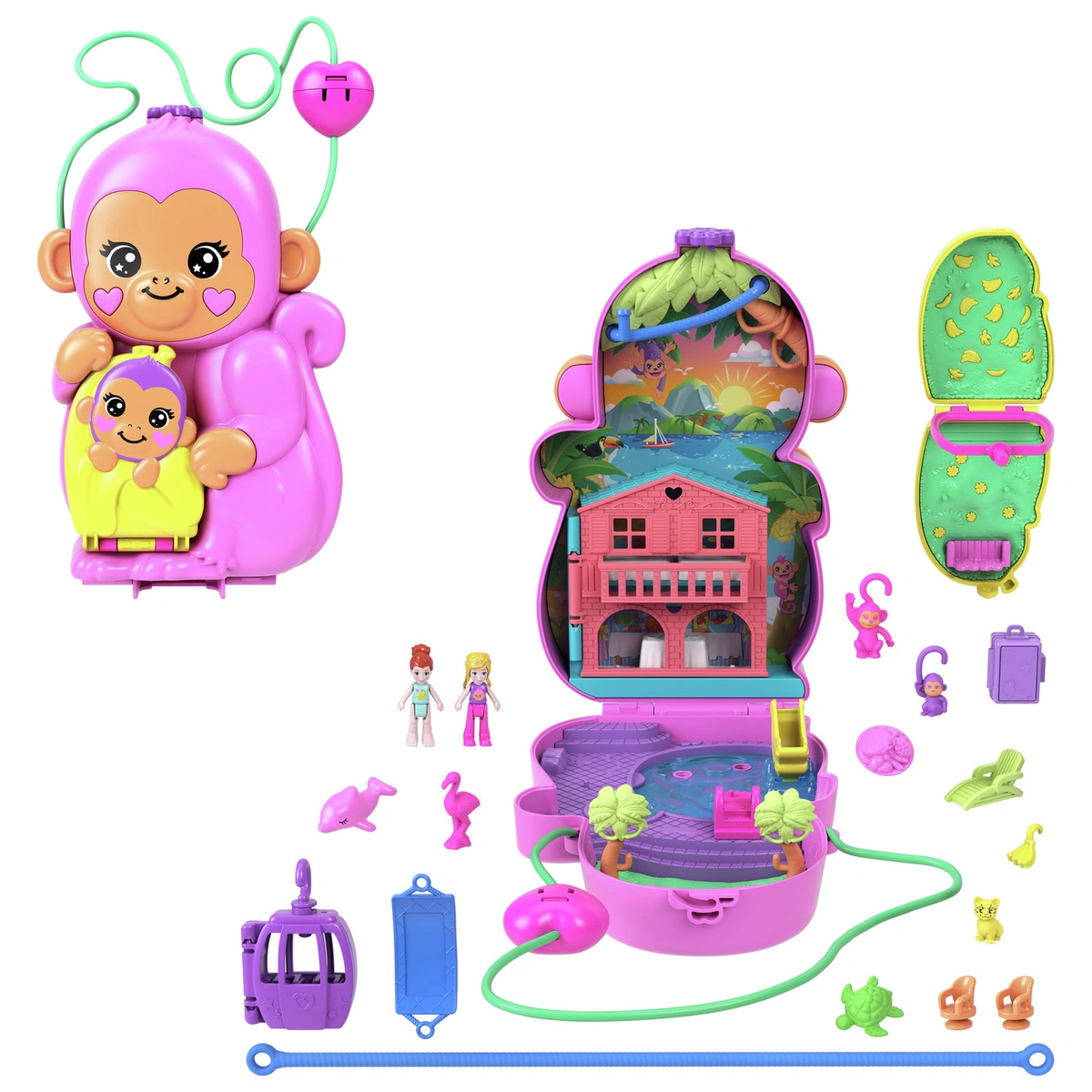 Polly Pocket Momma Monkey & Baby Mini Doll Playsets