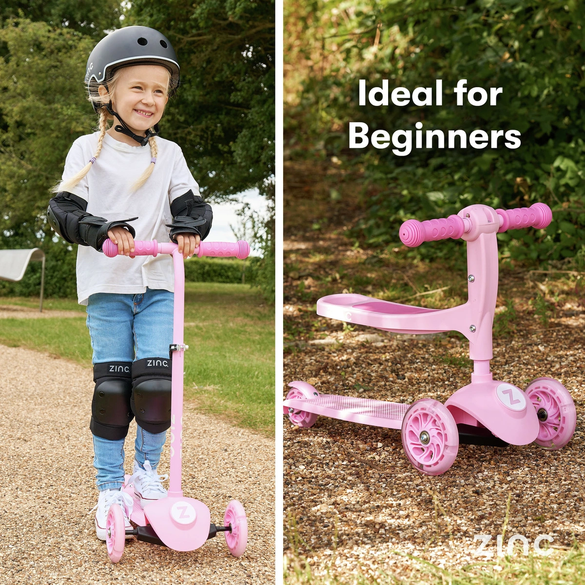 Zinc My First 3-in-1 Kids Light Up 3 Wheel Scooter - Pink