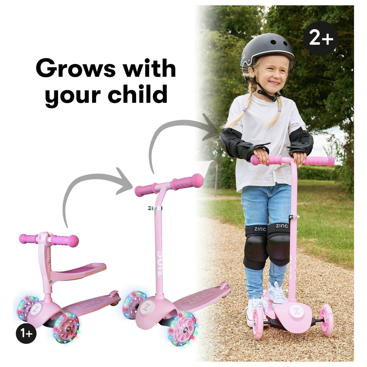 Zinc My First 3-in-1 Kids Light Up 3 Wheel Scooter - Pink