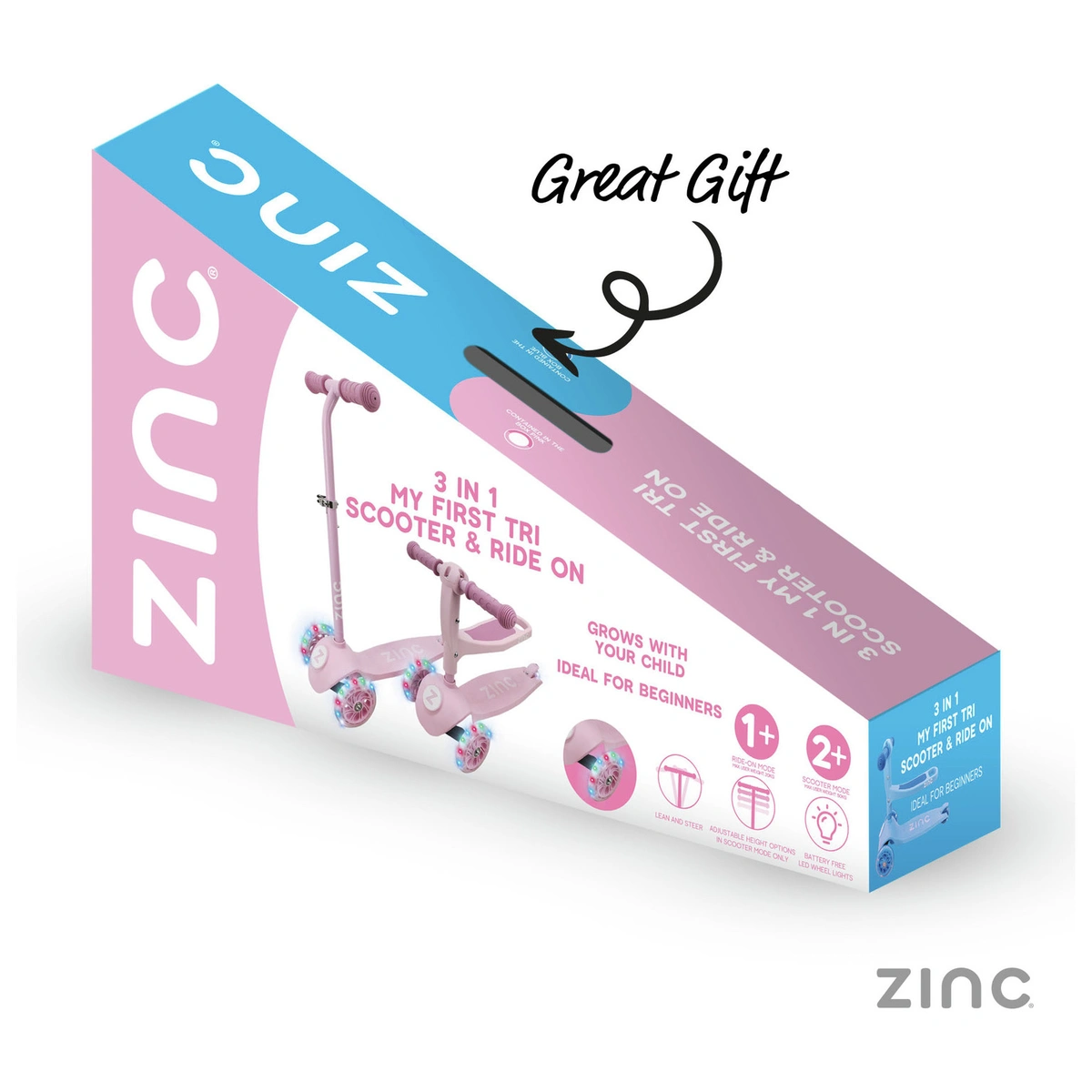 Zinc My First 3-in-1 Kids Light Up 3 Wheel Scooter - Pink