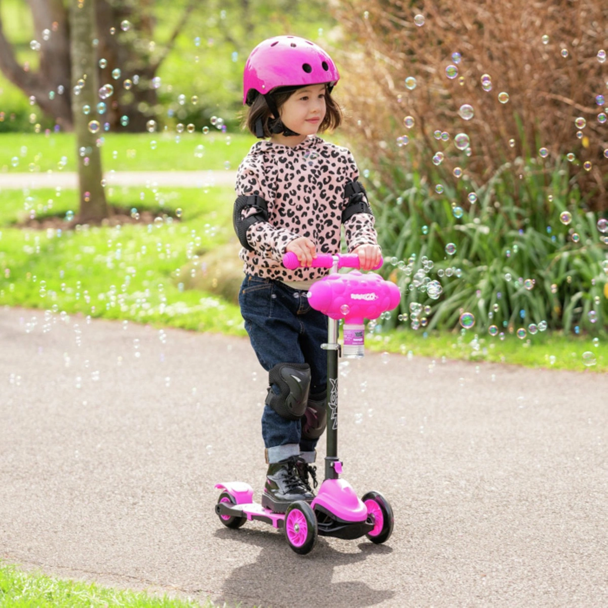 Xootz Bubble Go Kids Folding 3 Wheel Scooter - Pink