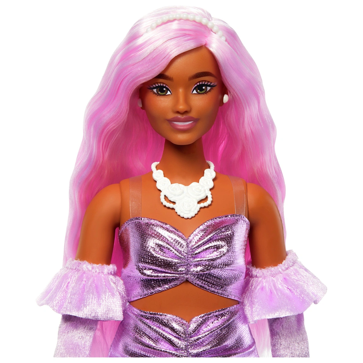 Barbie Deluxe Style Doll Glossy Pink Dress & Pink Hair -32cm