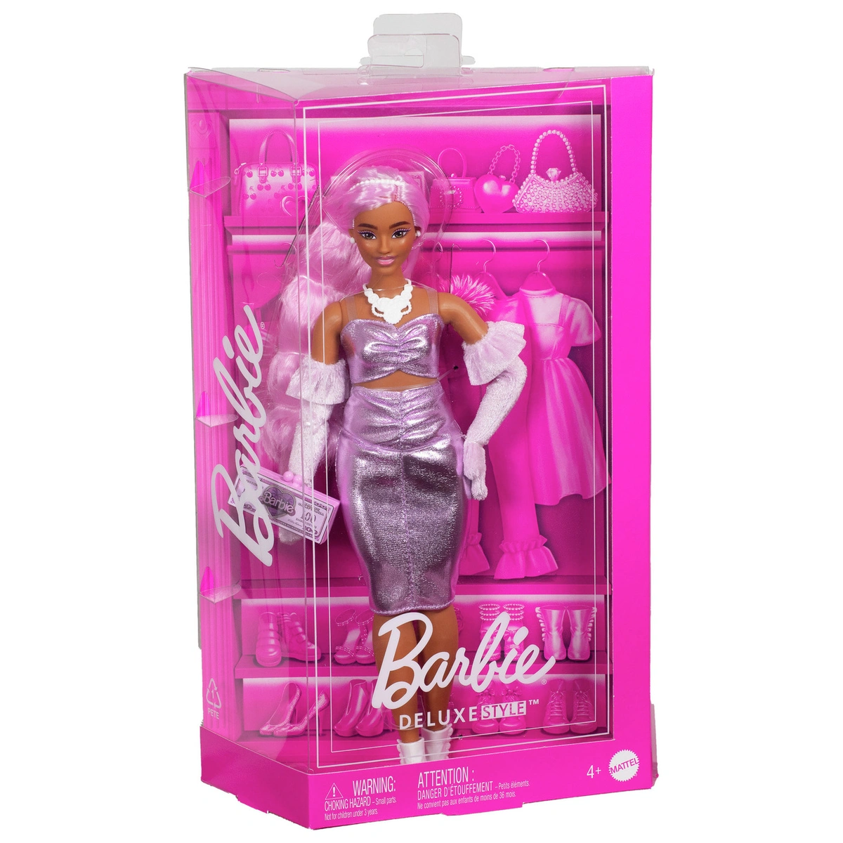 Barbie Deluxe Style Doll Glossy Pink Dress & Pink Hair -32cm
