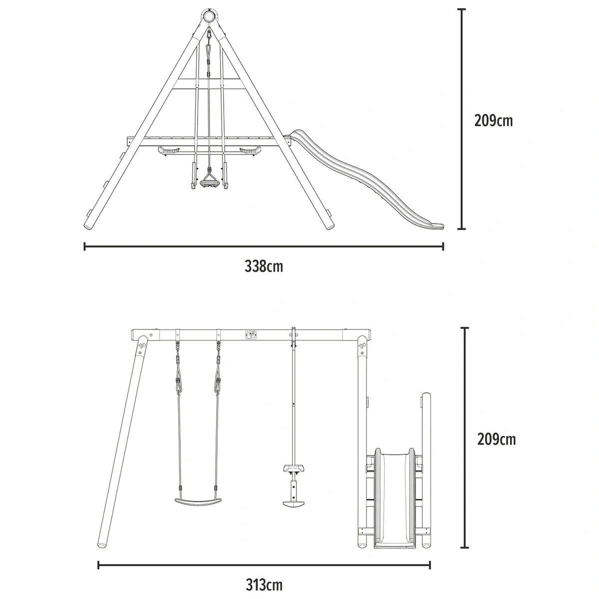TP Wooden Double Swing Set, Glider, and Slide