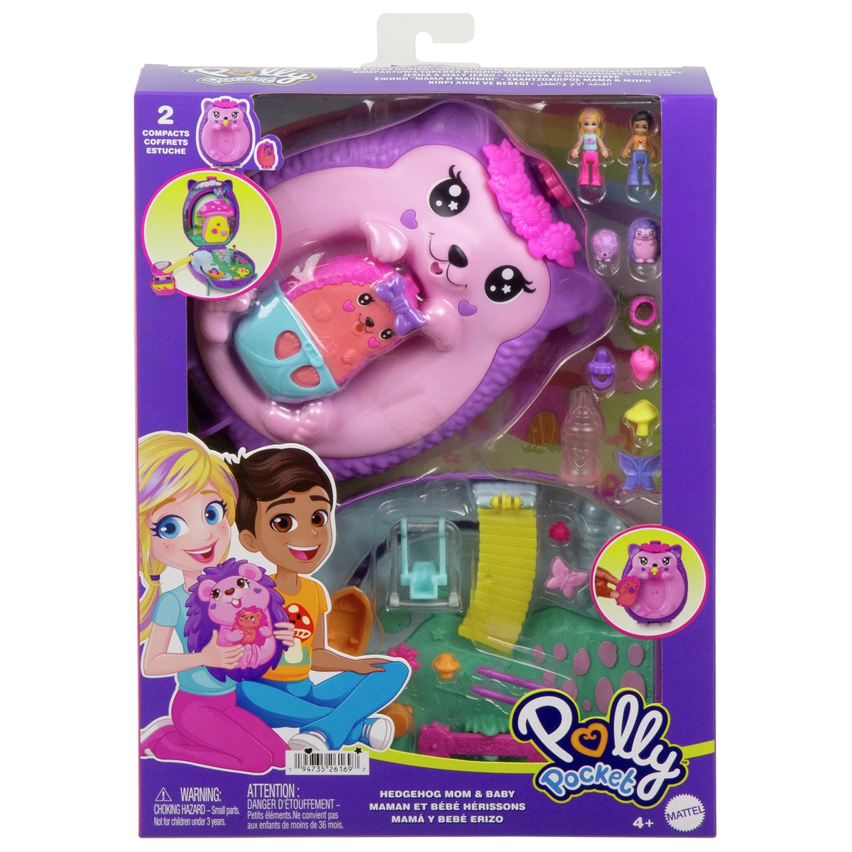 Polly Pocket Hedgehog Mom & Baby Purse Playset with 2 Dolls