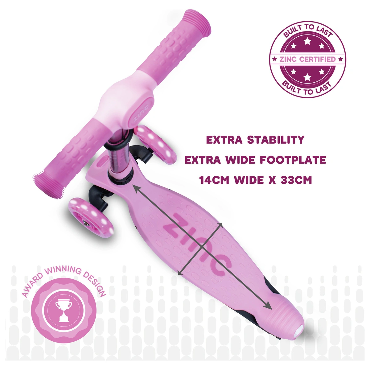 Zinc Flyte Kids Foldable 3 Wheel Scooter - Pink