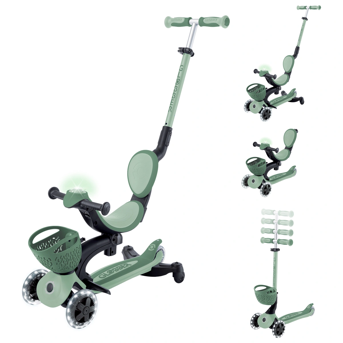 Globber Go Up Baby 360 Lights 3 Wheel Scooter – Sage