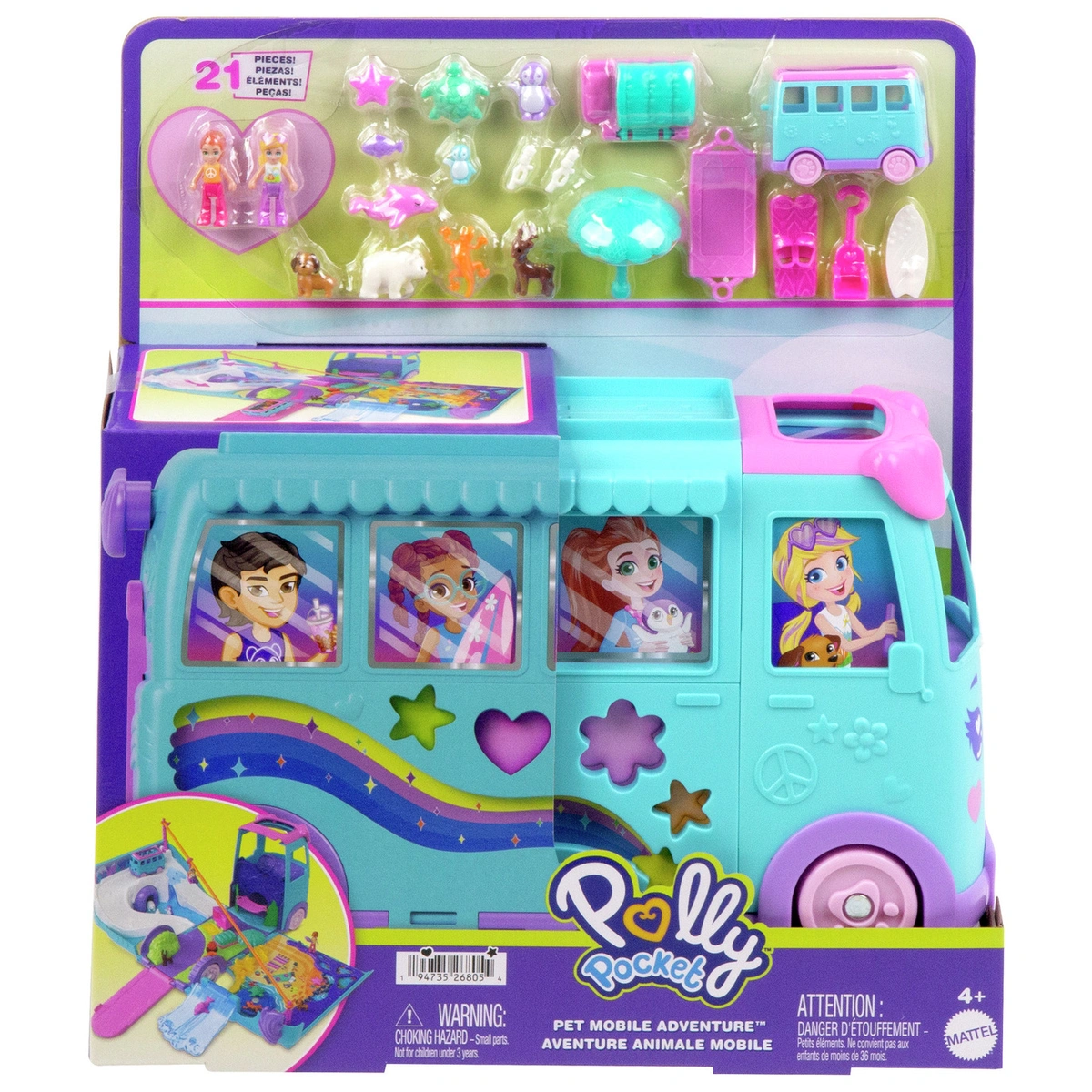 Polly Pocket Pet Mobile Adventure Playset with Micro Dolls