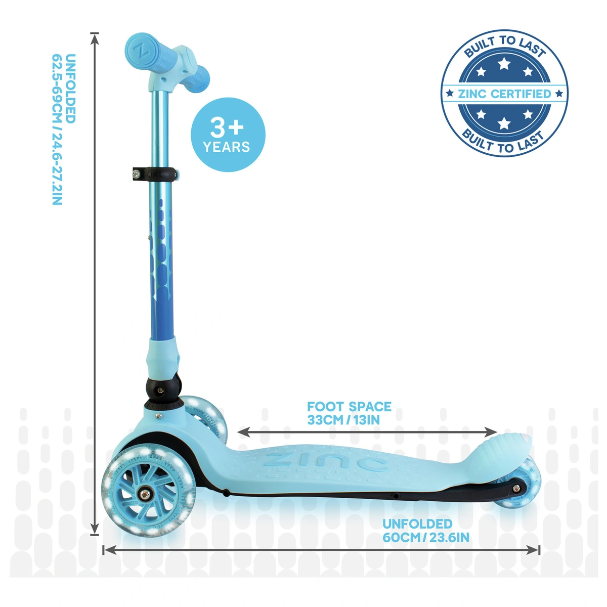 Zinc Flyte Kids Foldable 3 Wheel Scooter - Blue